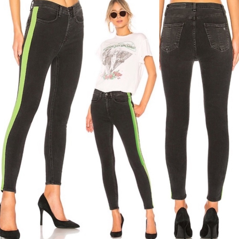 NWT Rag & Bone‎ Revolve Marie Tuxedo Stripe High Rise Skinny Jeans Size 2 Black